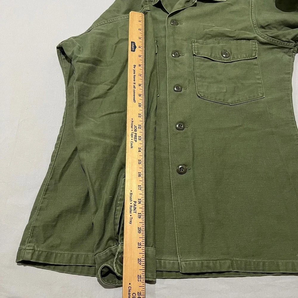 Vintage US Army OG-107 Olive Green Long Sleeve Flap Pockets Utility Shirt